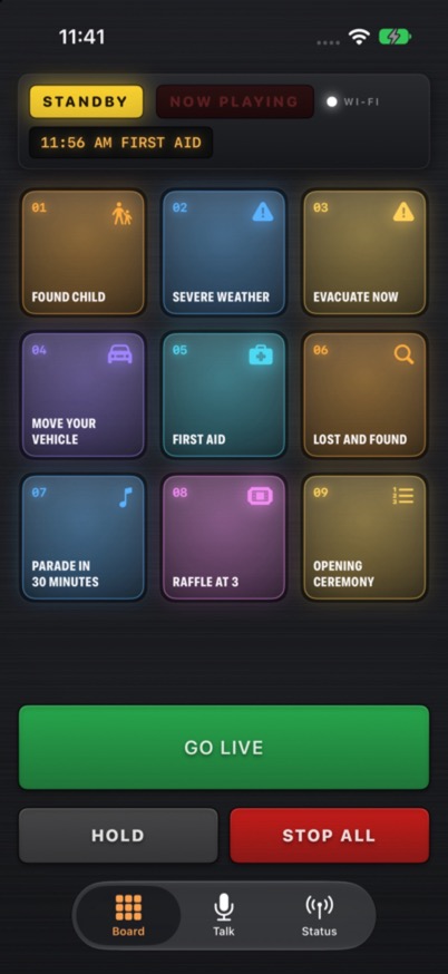 Easy Event Paging Remote showing the Quick Board on an iPhone